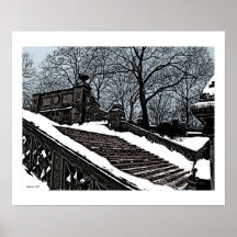 BETHESDA FOUNTAIN STEPS IN THE SNOW POSTERS