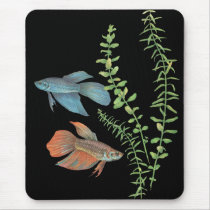 Betta splendens and Rotala indica Black Mouse Pads