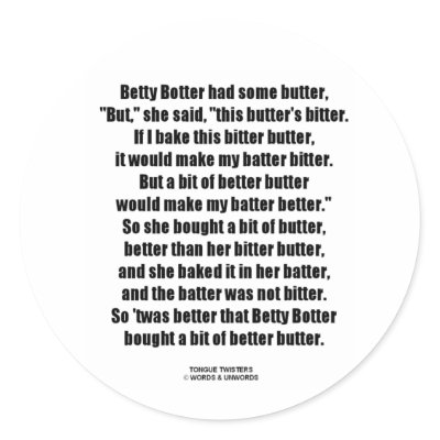 Betty Botter Bitter Butter Better (Tongue Twister) Stickers by wordsunwords