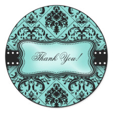Beutiful Aqua Blue and Black Damask Thank You