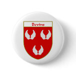 Bevins Coat of Arms/Family Crest Pinback Buttons