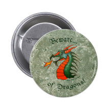 Beware Dragons Stone Pinback Buttons