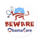 Beware ObamaCare Round Stickers