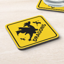Beware of Dragons Warning Sign Beverage Coaster