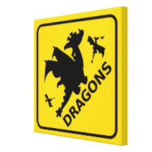 Beware of Dragons Warning Sign Canvas Prints
