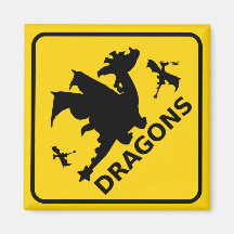 Beware of Dragons Warning Sign Fridge Magnets