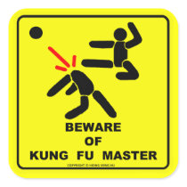 Beware of kung fu master square sticker