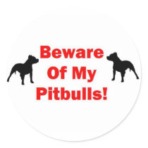 Beware of Pitbull Round Sticker
