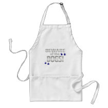 Beware of the dogs! with blue paw prints aprons