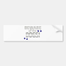 Beware of the dogs! with blue paw prints bumper sticker