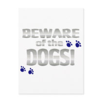 Beware of the dogs! with blue paw prints postcards
