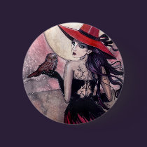 Beware the Red Spotted Owl Witch Button buttons