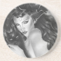 Bewitched black kitty witch Coaster coasters