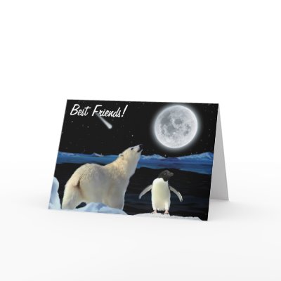 BFF Best Friends Forever POLAR BEAR & PEGUIN Card by WildSpiritGifts