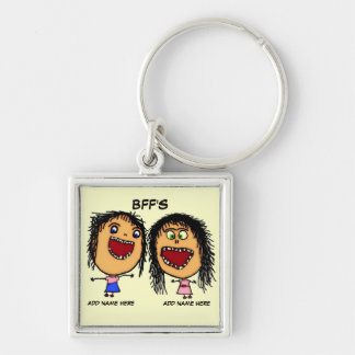 funny bff keychains key keychain cartoon colored square silver ring gifts forever cartoons friends gift friend zazzle metal