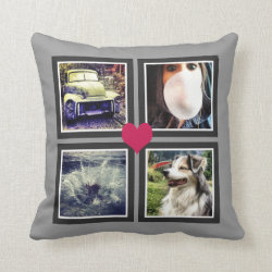 BFFs Cute Instagram Photo Collage with Heart Throw Pillow