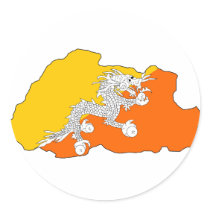 Bhutan flag map round stickers