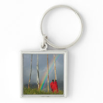Bhutan, Gangtey village, Rainbow over two monks