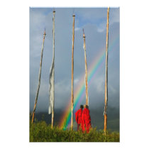 Bhutan, Gangtey village, Rainbow over two