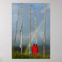 Bhutan, Gangtey village, Rainbow over two