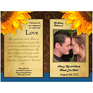 Bi Fold Blue Sunflower Wedding Ceremony Programs flyer