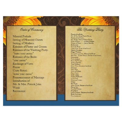 Bi Fold Blue Sunflower Wedding Ceremony Programs Flyers by natureprints
