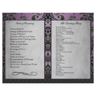 Bi Fold Purple Damask Wedding Ceremony Programs Custom Flyer by natureprints