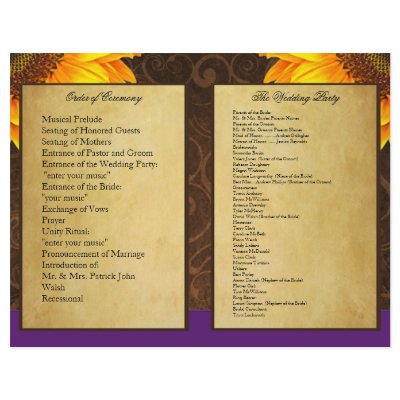 Bi Fold Purple Sunflower Wedding Ceremony Programs Flyers by natureprints