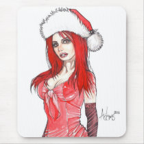 artsprojekt, bianca, beauchamp, goth, fantasy, pinup, illustration, drawing, xmas, christmas, redhead, volumptous, gorgeous, santa, hat, red-header, redheader, dress hat, carrottop, opera hat, nontextual matter, dunce's cap, pictorial matter, silk hat, deerstalker, poke bonnet, derby hat, shako, panama hat, plug hat, cocked hat, ten-gallon hat, cavalier hat, slouch hat, disagreeable person, unpleasant person, woman's hat, shovel hat, snap-brim hat, tirolean, Mouse pad with custom graphic design