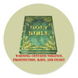 Bible Sex Violence Warning Round Stickers
