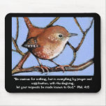 BIBLE VERSE, ANXIETY.  WREN, BIRD ARTWORK mousepads