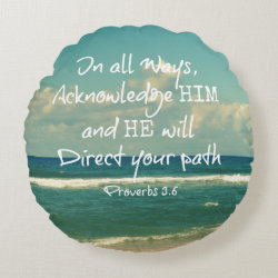 Bible Verse Quote with Ocean Round Pillow