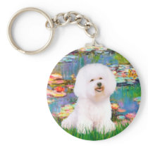 Bichon Frise 1 - Lilies 2 Keychain