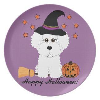 Bichon Frise Happy Halloween Witch Plate