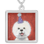 Bichon Frise in a Party Hat | Dog Art Pendant
