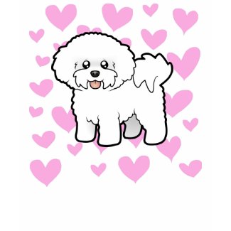 Cartoon Puppy Cut Bichon Frise Love Hearts T-Shirt