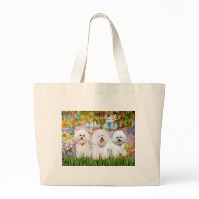 Bichon Frise Trio - Garden (VG) Canvas Bags by masterpiecedogs