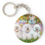 Bichon Frise Trio - Garden (VG) Key Chain