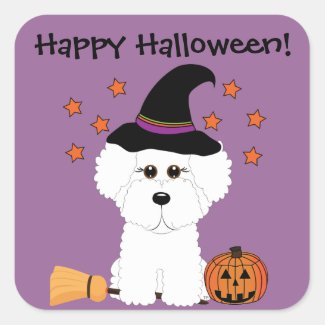Bichon Frise Witch Customizable Halloween Stickers