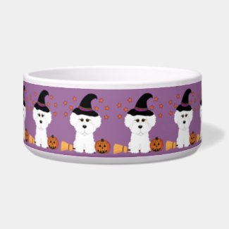 Bichon Frise Witch Halloween Dog Bowl