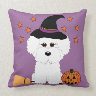 Bichon Frise Witch Halloween Throw Pillow
