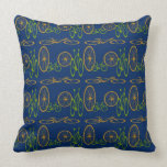 Bicycle and bike wheels pattern on blue throw pillow