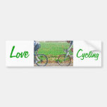 Bicycle Art, 2 Cyclists and Green Background Bumper Sticker