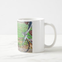Bicycle Art, 2 Cyclists and Green Background Mugs