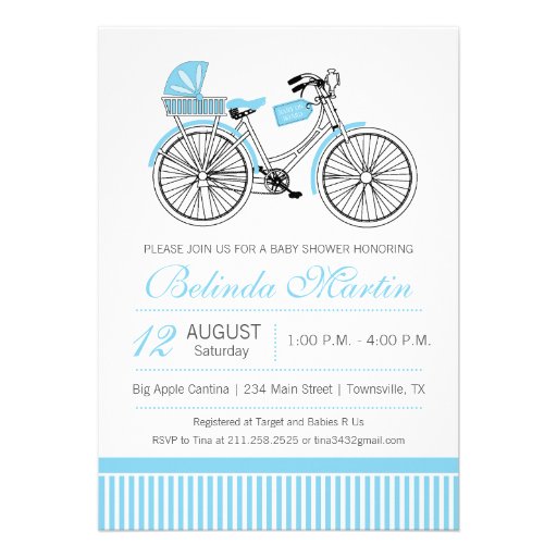 Bicycle Baby Shower Blue Invitation