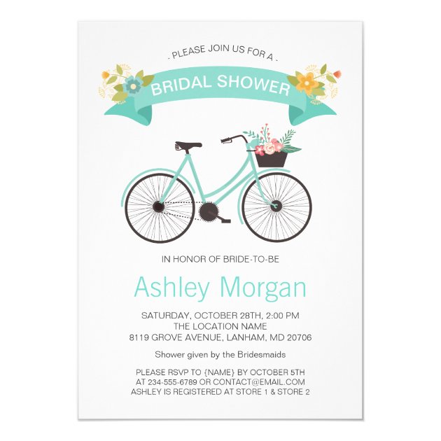 Bicycle Bridal Shower Pastel Tiffany Mint Floral Card