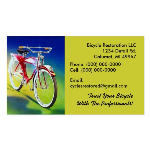 Bicycle Club Retro Style Restoration Business Card (front side)