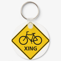Bicycle Crossing Highway Sign keychains