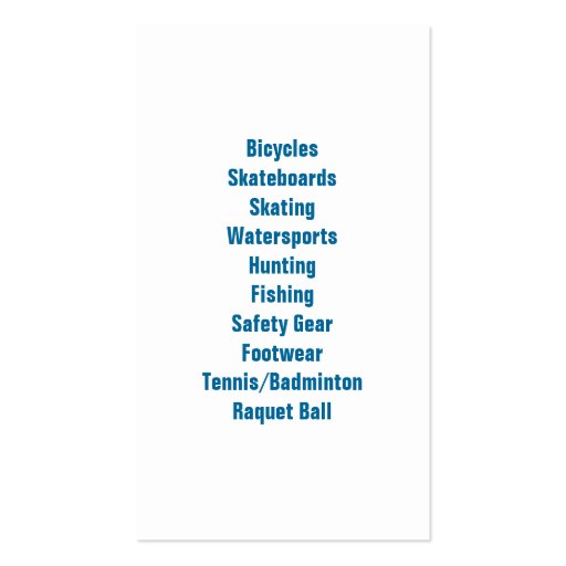 Bicycle Shop or Outdoor Sports Store Business Card (back side)