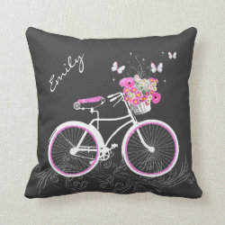 Bicycle With Flower Basket Custom Throw Pillow